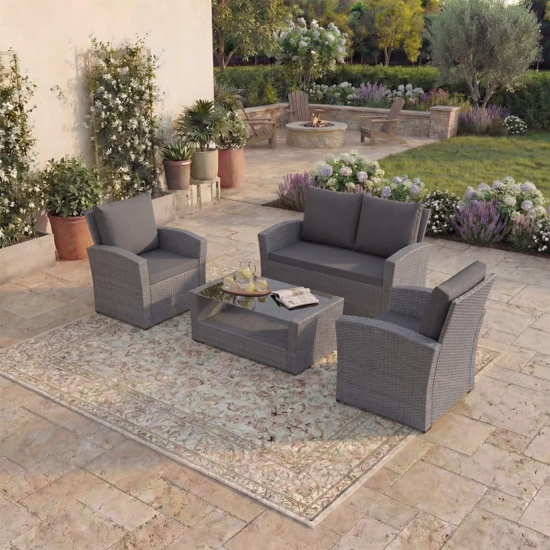 Image of Lassic Garden Vida Mylor 4 Seater Rattan Set Grey unisex 4 Seater