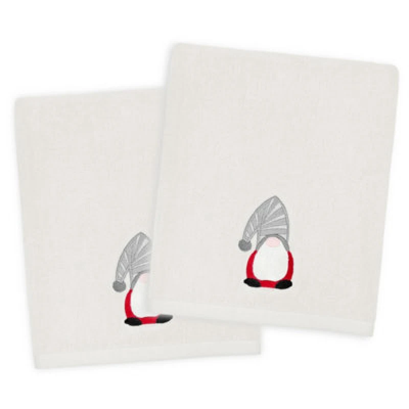 Image of Allure Bath Fashions Pack Of 2 Gonk Christmas Hand Towels - 100% Cotton Festive Tea Towels (Grey)