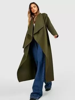 Image of Boohoo Super Oversized Waterfall Coat - Khaki, Green, Size 8, Women