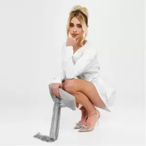 Image of Missguided Wrap Front Satin Playsuit - White