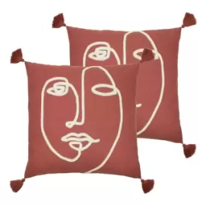 Image of Furn. Uno Face Twin Pack Polyester Filled Cushions Red Clay