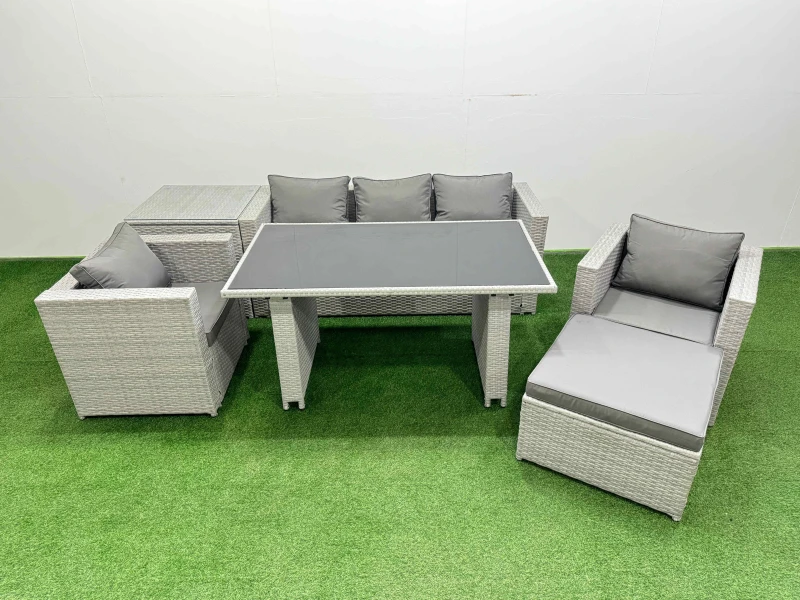 Image of Fimous Patio Garden Furniture Sets with Dining Table Side Table Big Stool in Light Grey Light Grey Unisex