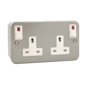Image of Click Scolmore Essentials 2 Gang 13A Double Pole Plug Socket With Neon - CL840
