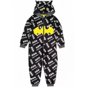 Image of Batman Boys Fluffy All-in-One Nightwear (7-8 Years) (Black/Grey/Yellow)