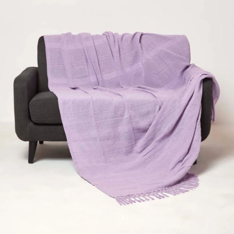 Image of Homescapes Kashi Cotton Throw with Tassels Lilac
