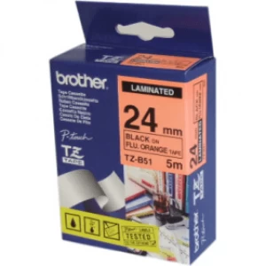 Image of Brother TZE-B51 P-touch Black on Fluorescent Orange Laminated Tape 24mm x 5m