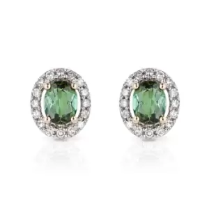 Image of JG Fine Jewellery 9ct Gold Diamond & Green Tourmaline Oval Stud Earrings