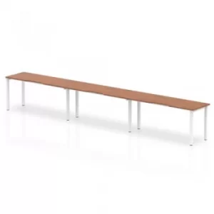 Image of Single White Frame Bench Desk 1400 Walnut (3 Pod)
