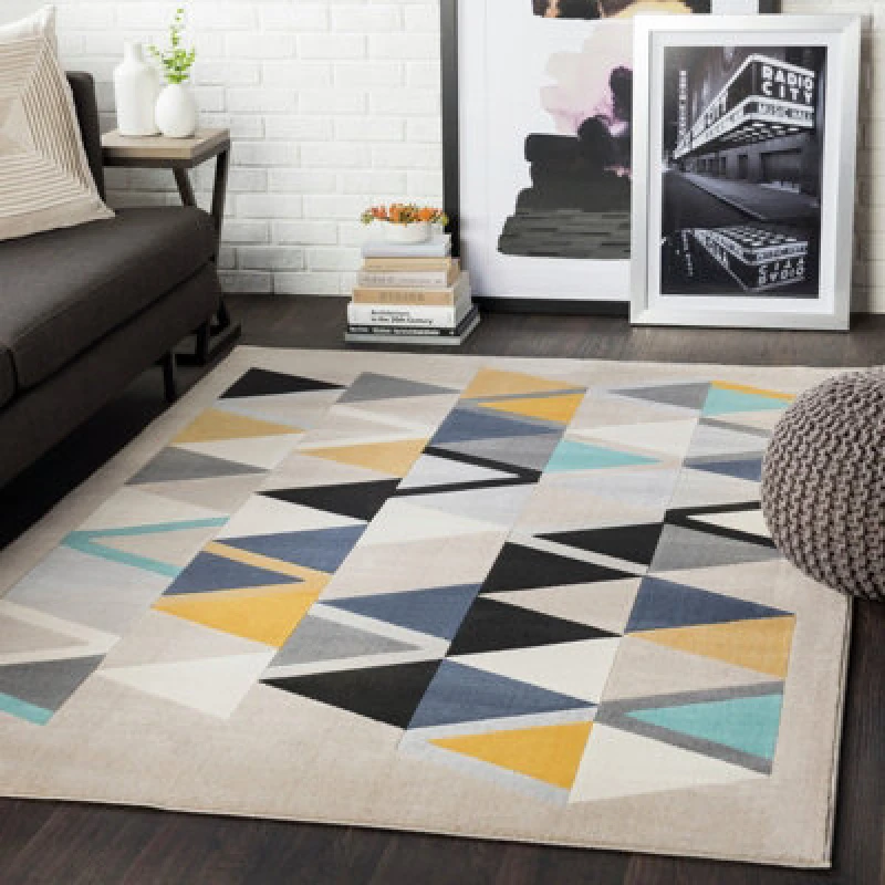 Image of Livabliss Scandi Geometric Mustard Delaney Area Rug 120 X 170 Cm - Easy Care, Non Shedding, Ideal For Living Room & Bedroom