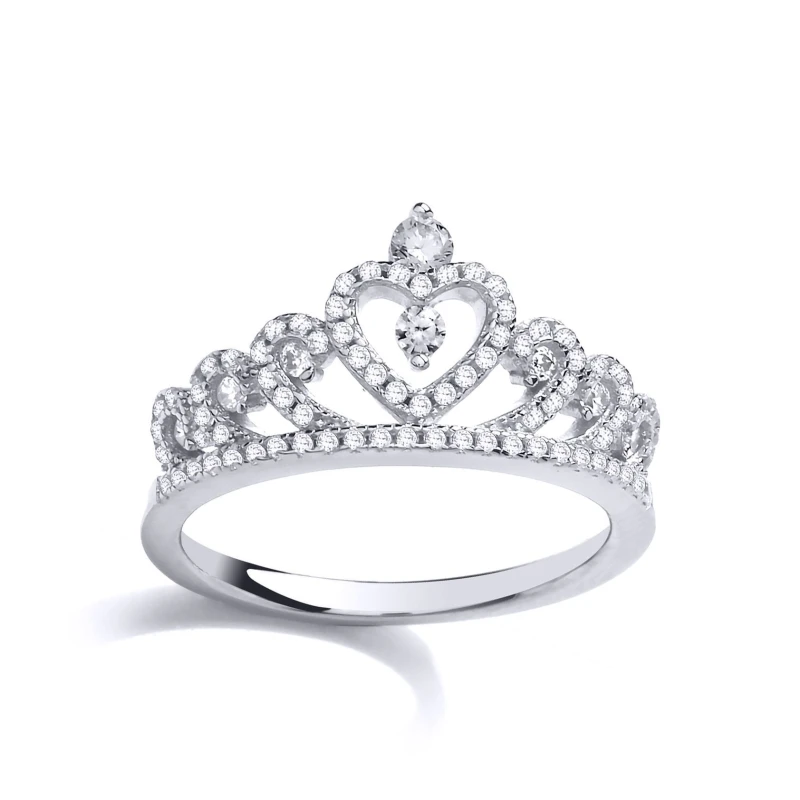 Image of Jewelco London Silver CZ Queen Crown Dress Ring - GVR793 Silver