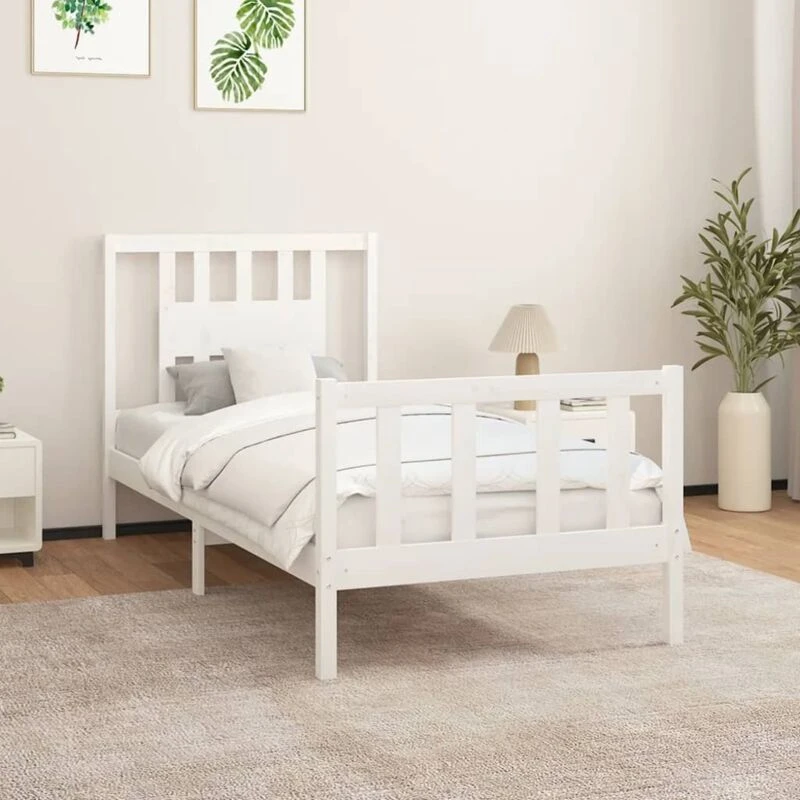 Image of Vidaxl Bed Frame With Headboard White Solid Wood Pine 90X200 Cm, White 3188152
