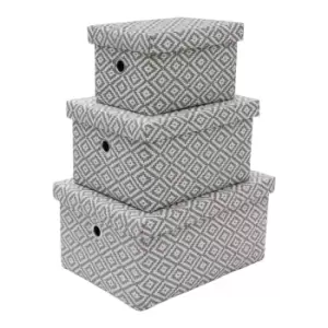 Image of Jvl Argyle Set Of 3 Rectangular Lidded Storage Baskets