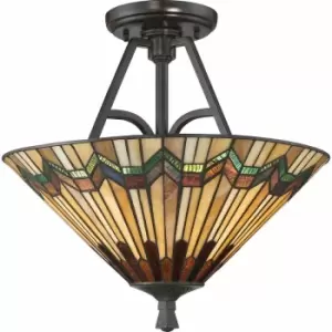 Image of Loops - 2 Bulb Semi Flush UpLighter Tiffany Style Glass Valiant Bronze LED E27 60W