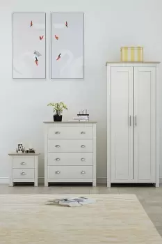 Image of 2 Drawer Bedside Table Cabinet Matt Cream & Oak