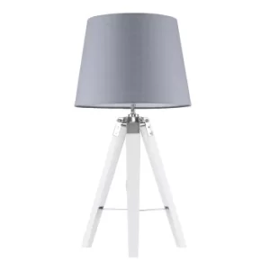 Image of Clipper White and Chrome Tripod Table Lamp with Grey Aspen Shade