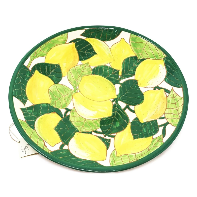 Image of Verano Spanish Ceramics Signature Lemons Hand Painted Ceramic Kitchen Dining Large Platter (Diam) 42cm Multi