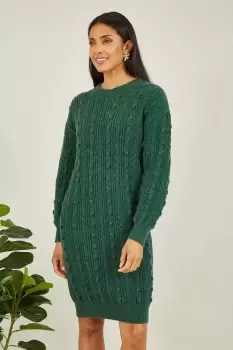 Image of Green Cable Knit Tunic Dress