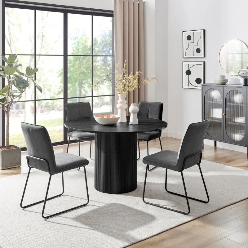 Image of FurnitureboxUK FurnitureboxUK Penrose Black Round Dining Table & 4 Halleyy Chairs in Dark Grey Dark Grey One Size Unisex 5061064385545