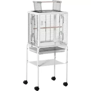 Image of Bird Cage with Stand Budgie Cage Open Play Top Parrot Cage Stand White - Pawhut