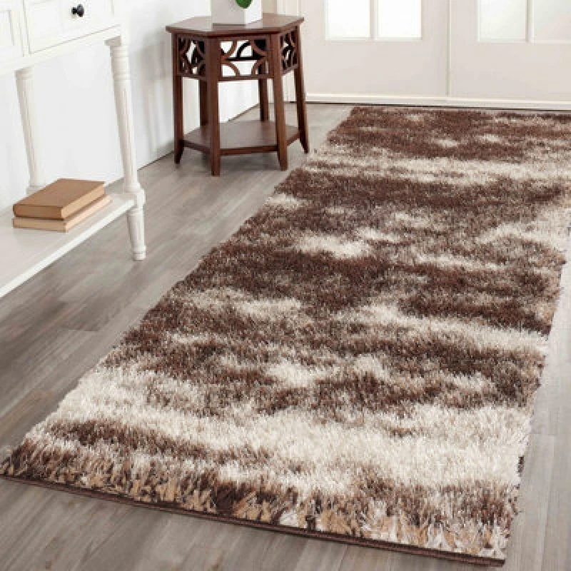 Image of Modern Soft Two Tone Shimmer Shaggy Area Rugs Bronze 60X220 Cm