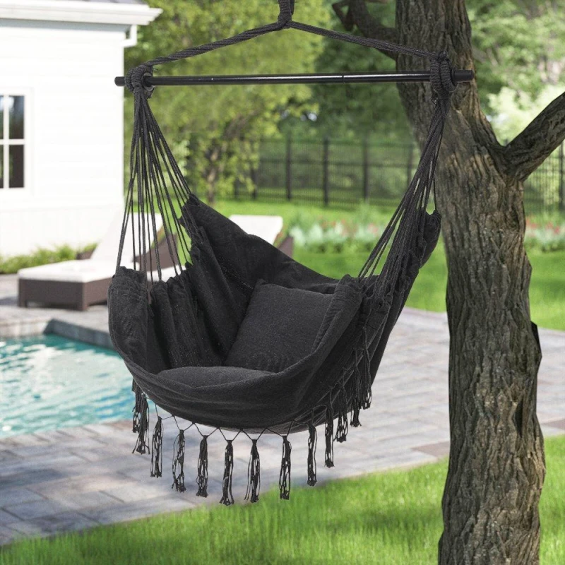 Image of Breeins 100cm Garden Hanging Hammock Chair Dark Grey Grey M
