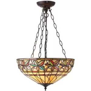 Image of Interiors 1900 Lighting - Interiors Ashtead - 3 Light Large Inverted Ceiling Pendant Dark Bronze, Tiffany glass, E27