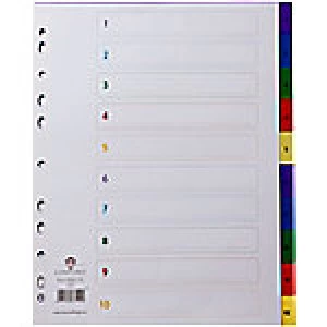 Image of Concord Index Divider A4+ Assorted 10 Part Perforated Polypropylene 1 to 10 10 Pieces