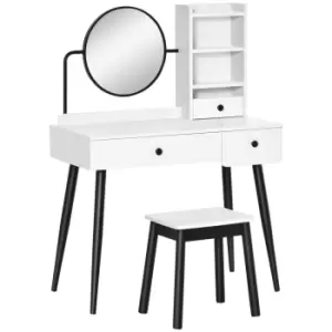 Image of Homcom Dressing Table Set With 3 Drawers Storage Shelves And Stool White