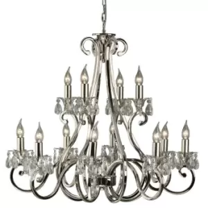 Image of Esher Ceiling Pendant Chandelier Polished Nickel & Crystal Curved 12 Lamp Light