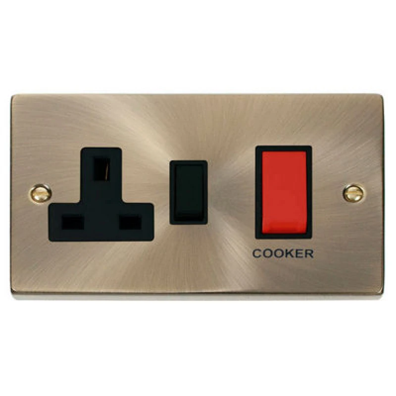Image of SE Home Antique Brass Cooker Control 45A With 13A Switched Plug Socket Gold unisex