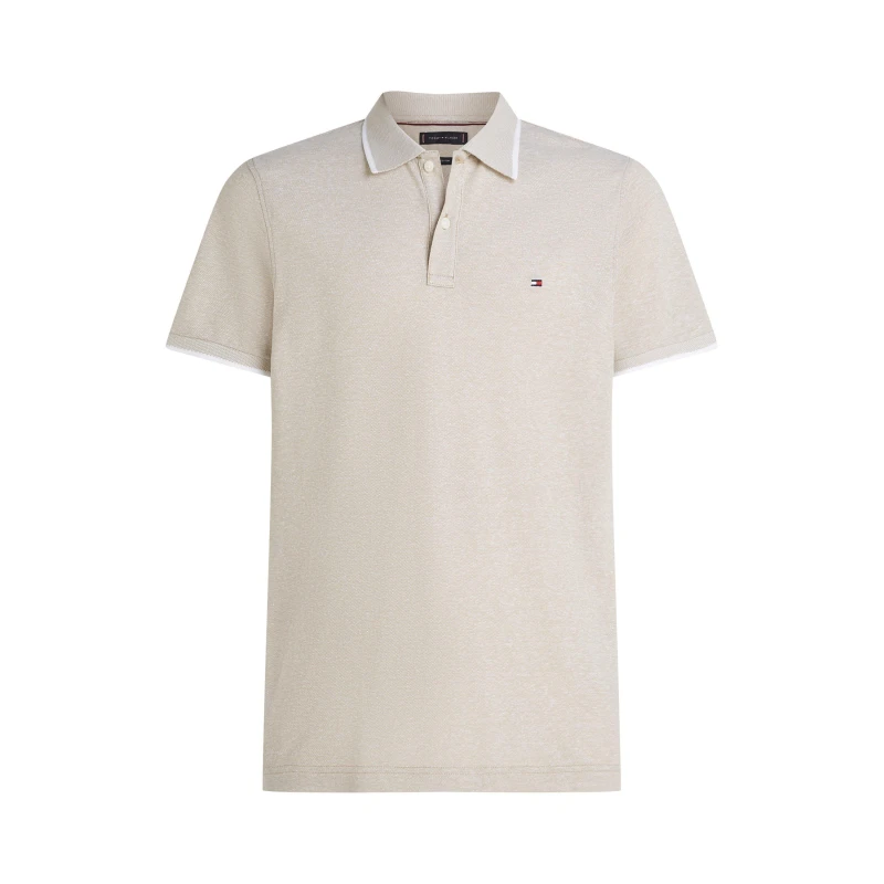 Image of Tommy Hilfiger Mens Linen Pique Short Sleeve Polo Shirt Sandalwood male S