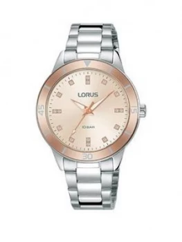 Image of Lorus Lorus Rose Sunray Crystal Set Dial Stainless Steel Bracelet Ladies Watch