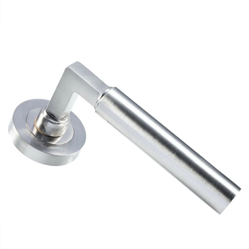 Image of Loops PAIR Straight Round Bar Handle on Round Rose Concealed Fix Satin Nickel Metallics