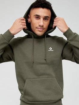 Image of Converse Embroidered Star Chevron Fleece Pullover Hoodie - Khaki, Size S, Men