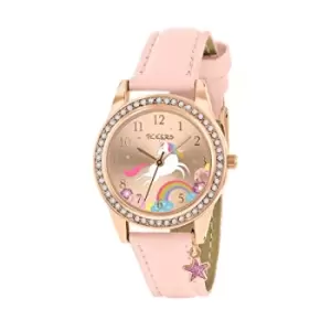 Image of Tikkers Pink Strap Rose Gold Stone Set Unicorn Watch TK0201