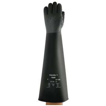 Image of Chemical Resistant Gloves, Black Latex, Size 7 - Ansell