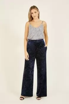 Image of Navy Velvet Palazzo Trousers