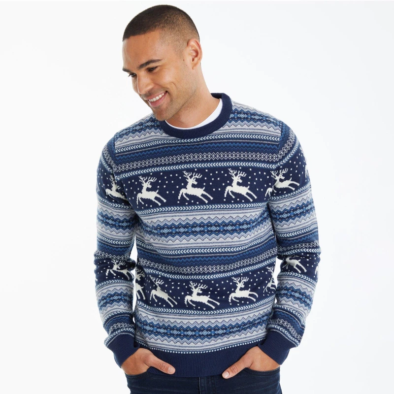 Image of Threadbare Crew Neck Fairisle Christmas Jumper - Blue Blue L