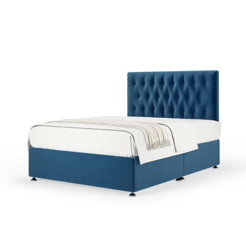 Image of Bedmaster Bedmaster Plush Velvet Divan Base And Button Headboard in Blue Size: Small Single Blue Small Single Unisex 7867871122162