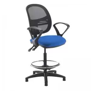 Image of Jota mesh back draughtsmans chair with fixed arms - Scuba Blue