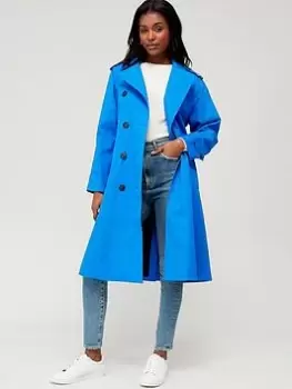 Image of Tommy Hilfiger Cotton Blend Double Breasted Trench - Blue Size 36, Women