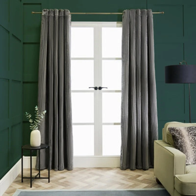 Image of OHS OHS Ribbed Fleece Thermal Curtains Insulated Eyelet Blackout in Grey Size: 168cm width x 183cm drop Grey 168cm width x 183cm drop Unisex 5027434