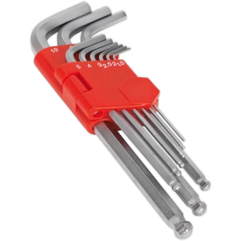 Image of Sealey 9 Piece Long Ball Ended Hexagon Allen Key Set Metric