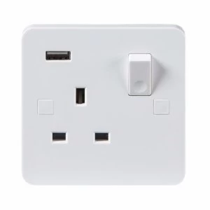 Image of KnightsBridge Pure 9mm 13A White 1G 230V UK 3 Switched Electric Wall Socket and USB Charger Point