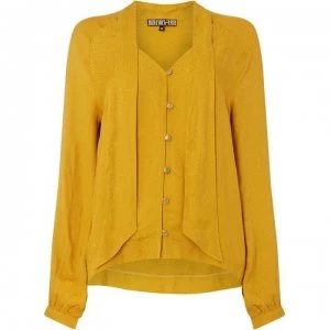 Image of Biba Leopard Jacquard Pussybow Blouse - Yellow