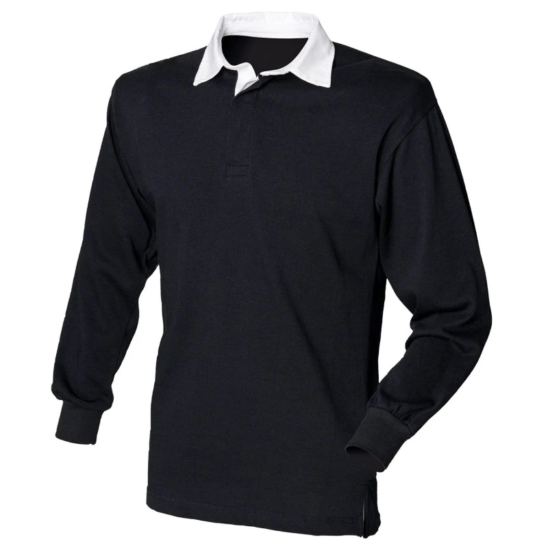 Image of Front Row Mens Long Sleeve Classic Rugby Polo Shirt in Black Size: Small Black Male S