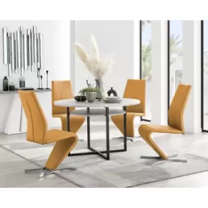 Image of Furniturebox Adley Grey Concrete Effect 120cm Storage Dining Table & 4 Mustard Willow Silver Feet Faux Leather Chairs