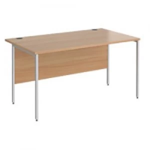 Image of Rectangular Straight Desk with Beech Coloured MFC Top and Silver H-Frame Legs Contract 25 1400 x 800 x 725mm