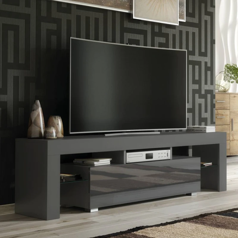 Image of Creative Furniture TV Unit 160cm Stylish Modern - Dark Grey with High Gloss Doors Dark Grey Unisex