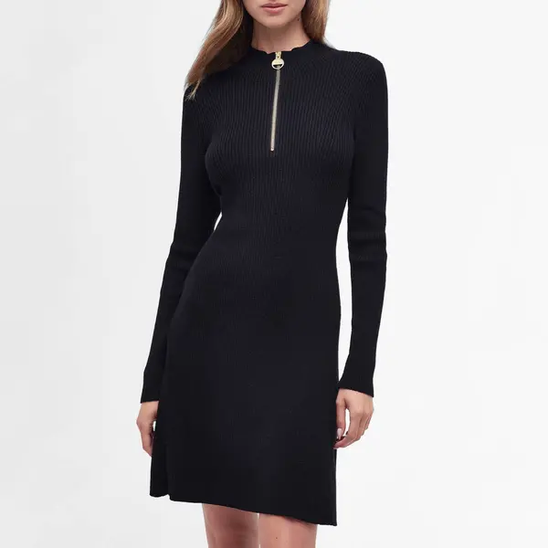 Image of Barbour International Solar Ribbed-Knit Dress - UK 12 Black Dresses female LDR0731BK11 UK 12